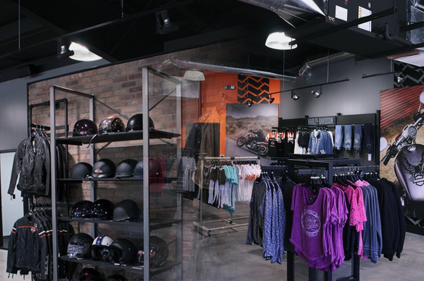 MotorClothes showroom floor at Cox's Double Eagle Harley-Davidson